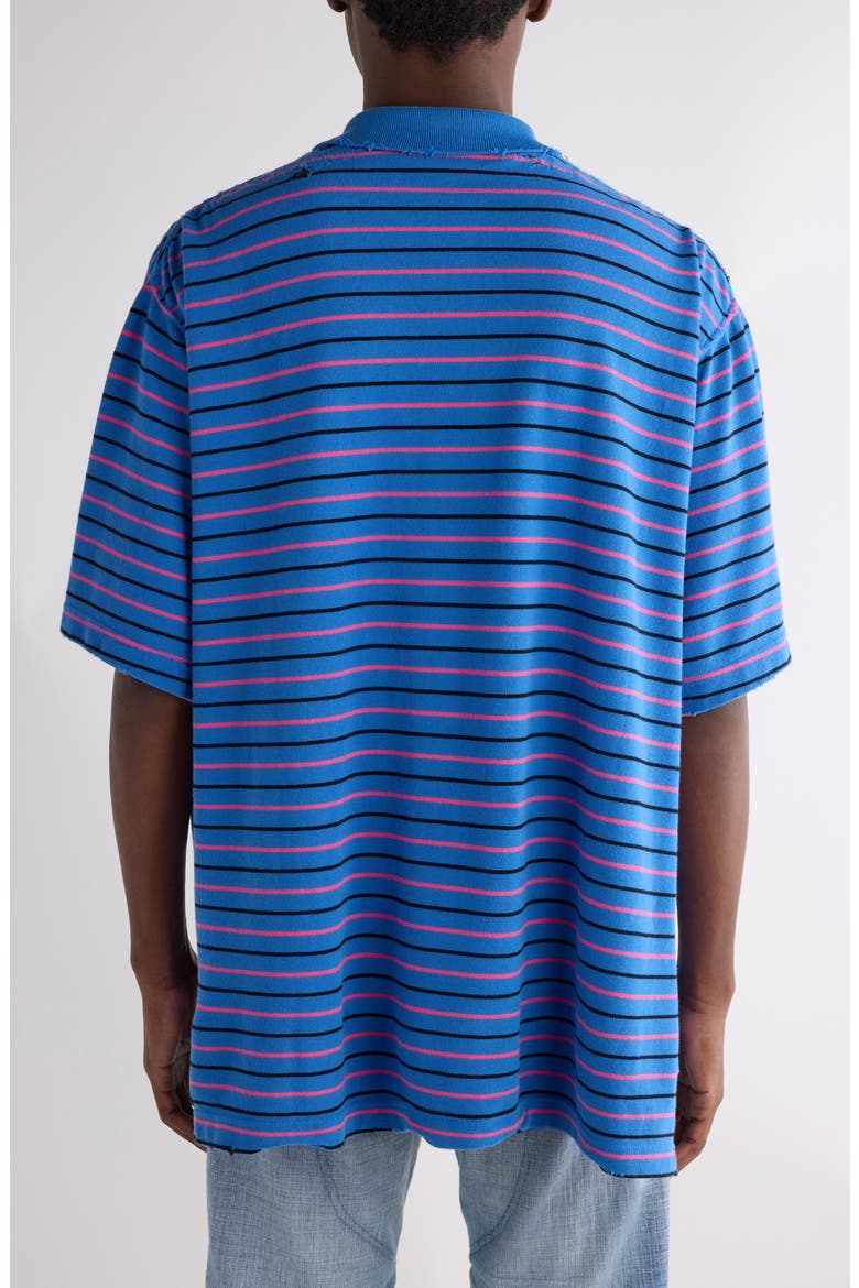 Laurel Embroidered Oversize Cotton Piqué Polo, Alternate, color, 4326 BLUE/ PINK