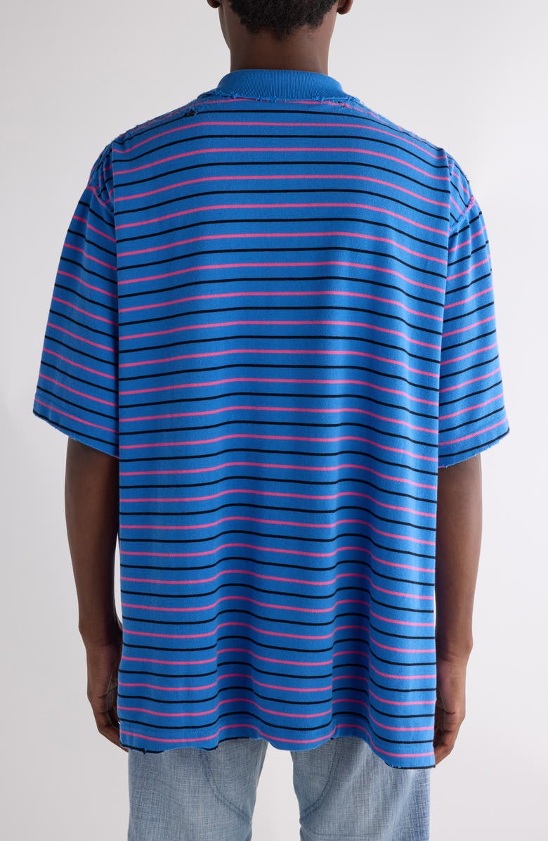 Balenciaga Laurel Embroidered Oversize Cotton Piqué Polo, Alternate, color, 4326 Blue/ Pink