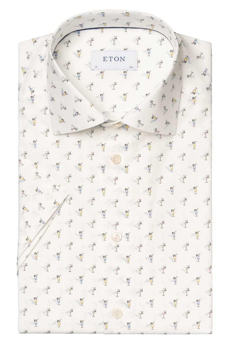 Contemporary Fit Drink Print Short Sleeve Shirt, Alternate, color, NATURAL
