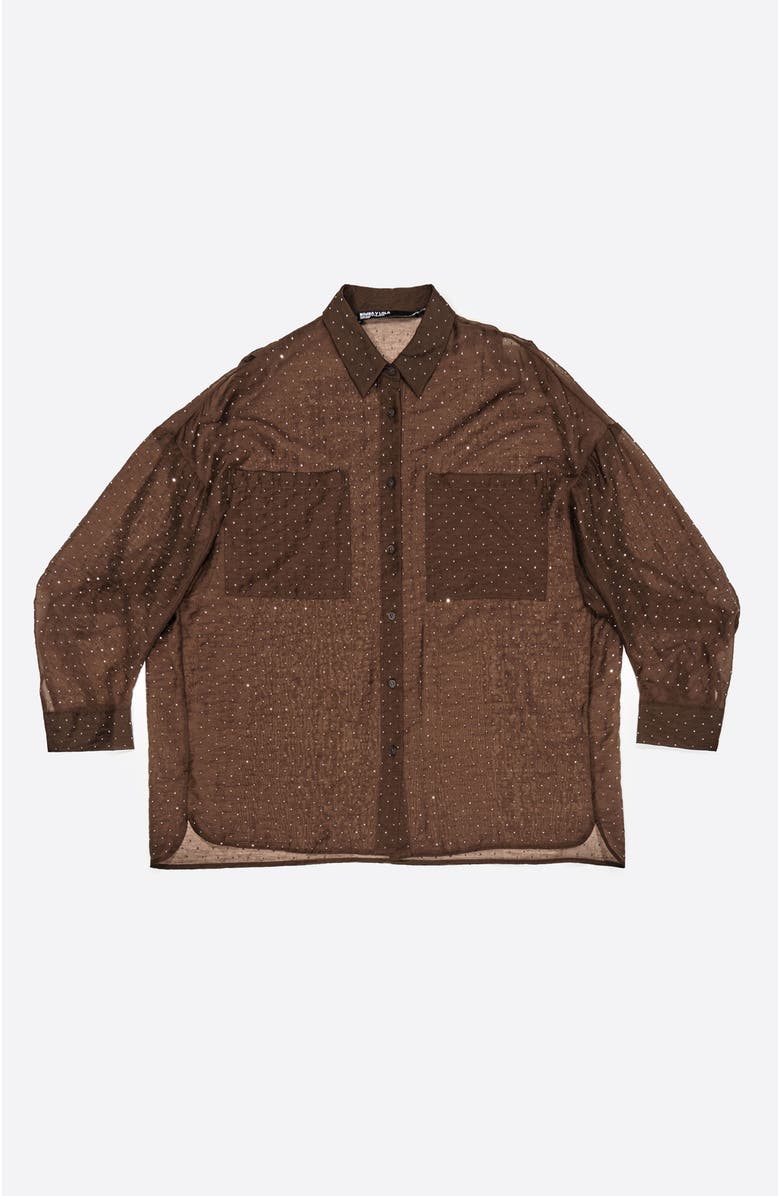 Bimba y Lola Oversize Shirt With Mini Rhinestones, Alternate, color, Dark Brown