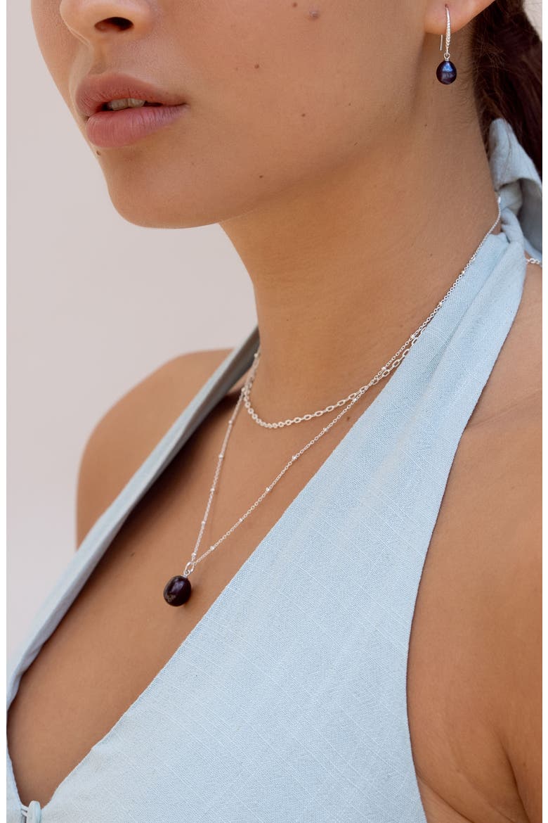 Timeless Adjustable 10mm Oval Peacock Freshwater Pearl Pendant, Alternate, color, Sterling Silver