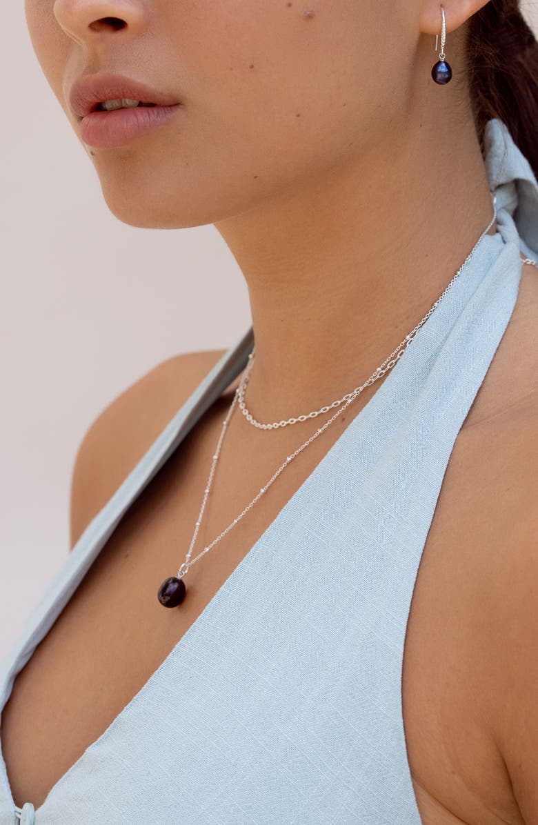 Dower & Hall Timeless Adjustable 10mm Oval Peacock Freshwater Pearl Pendant, Alternate, color, Sterling Silver