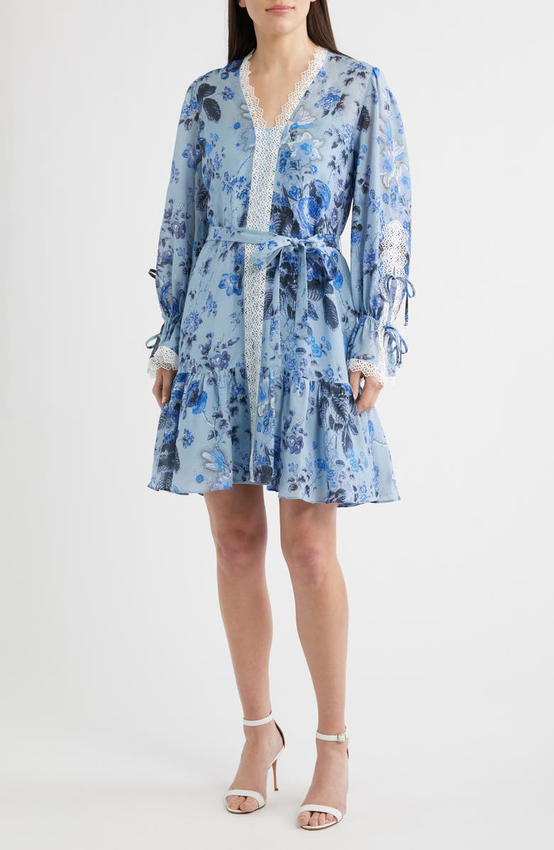 KOBI HALPERIN Beli Tie Waist Long Sleeve Dress, Main, color, Powder Blue Multi