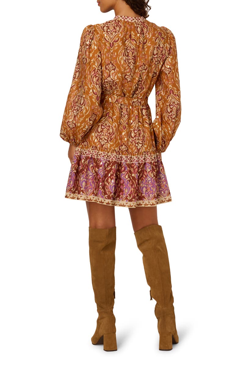Adrianna Papell Print Long Sleeve Dress, Alternate, color, Brown Multi