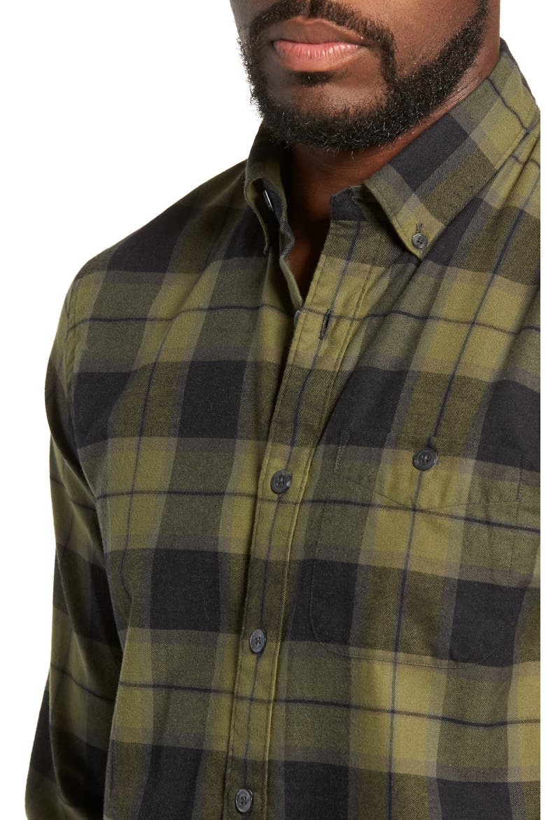 Slim Fit Plaid Flannel Sport Shirt, Alternate, color, OLIVE
