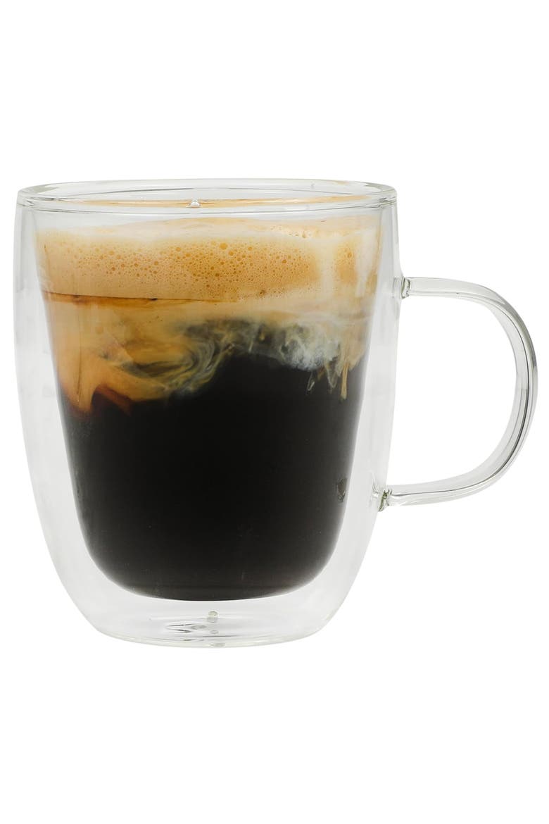 Retro Machiatto 2 piece 16 Ounce Double Wall Insulated Glass Mug Set, Alternate, color, Clear