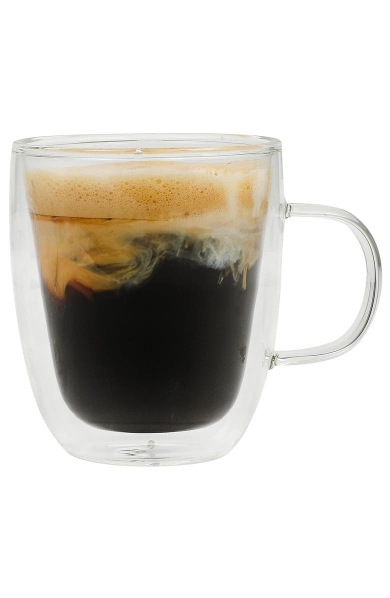 Mr. Coffee Retro Machiatto 2 piece 16 Ounce Double Wall Insulated Glass Mug Set, Alternate, color, Clear