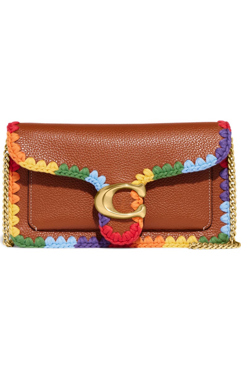 COACH Pride Embroidered Trim Tabby Leather Clutch, Main, color,