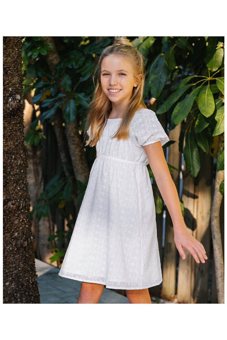 Girls Short Sleeve Bow Dress, Main, color, White