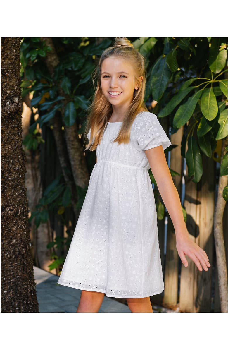 Lands' End Girls Short Sleeve Bow Dress, Main, color, White