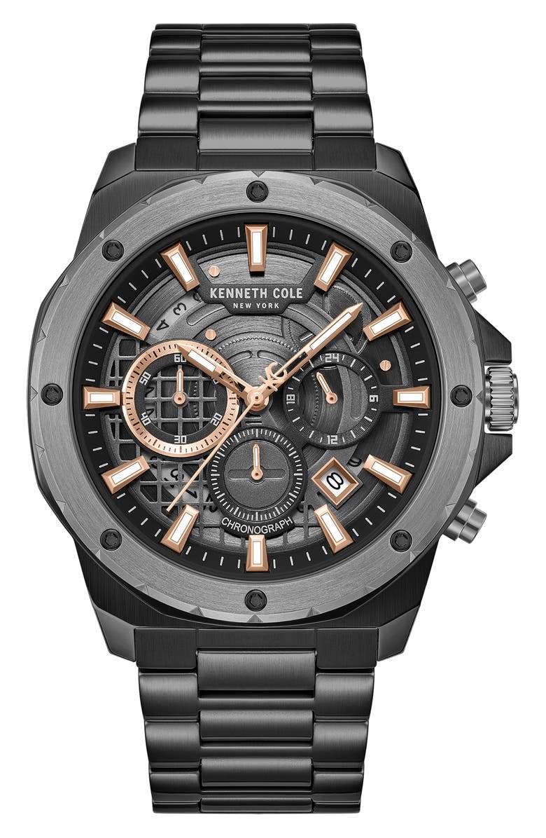 Kenneth Cole New York The Hollis Chronograph Bracelet Watch, 45mm, Main, color, Black