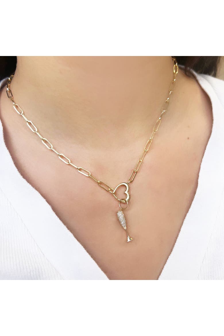Heart Charm Holder Paperclip Necklace, Alternate, color, Yellow Gold