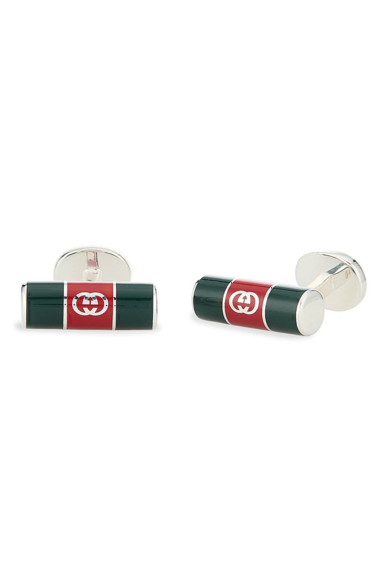 Web Sterling Silver Cuff Links, Main, color, GREEN/ RED/ SILVER