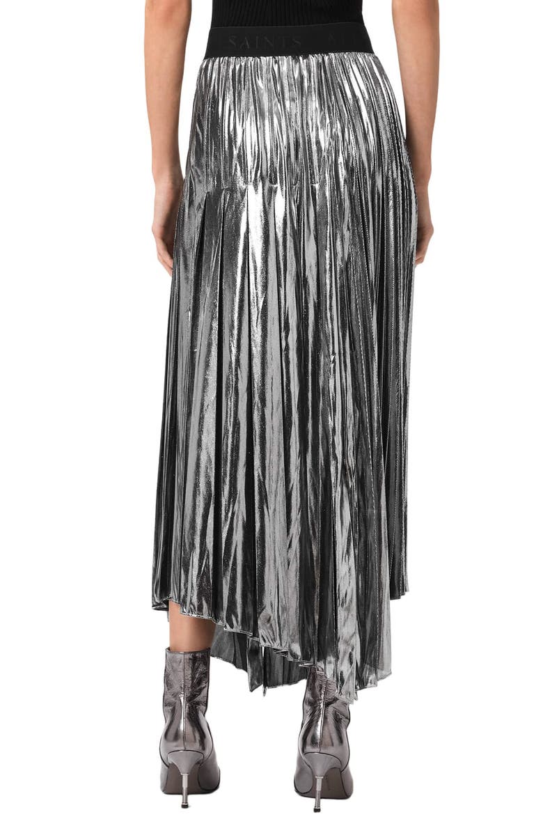AllSaints Jax Pleated Maxi Skirt, Alternate, color, Metallic Silver