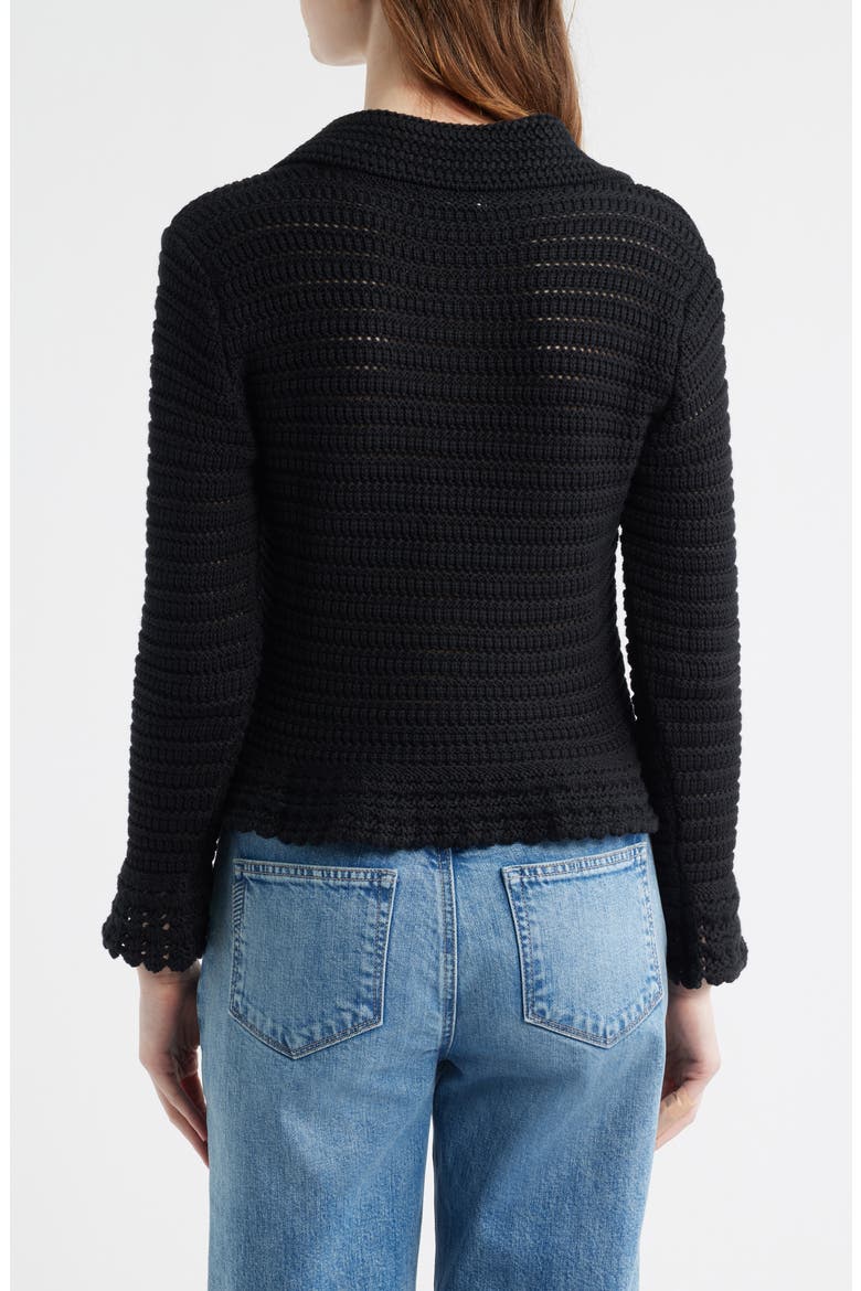 Pointelle Knit Peplum Cotton Cardigan, Alternate, color, JET BLACK
