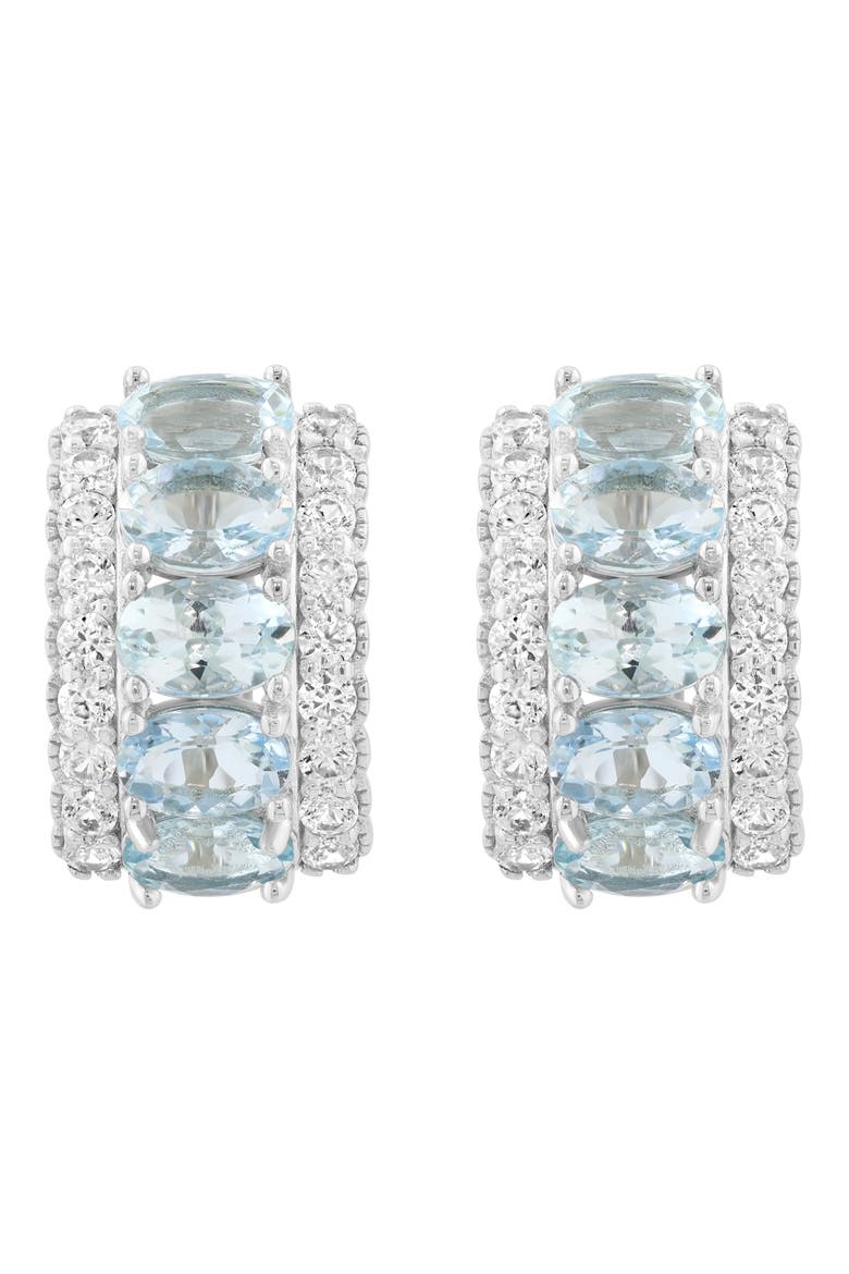 Sterling Silver Aquamarine & Zircon Hoop Earrings, Alternate, color, BLUE