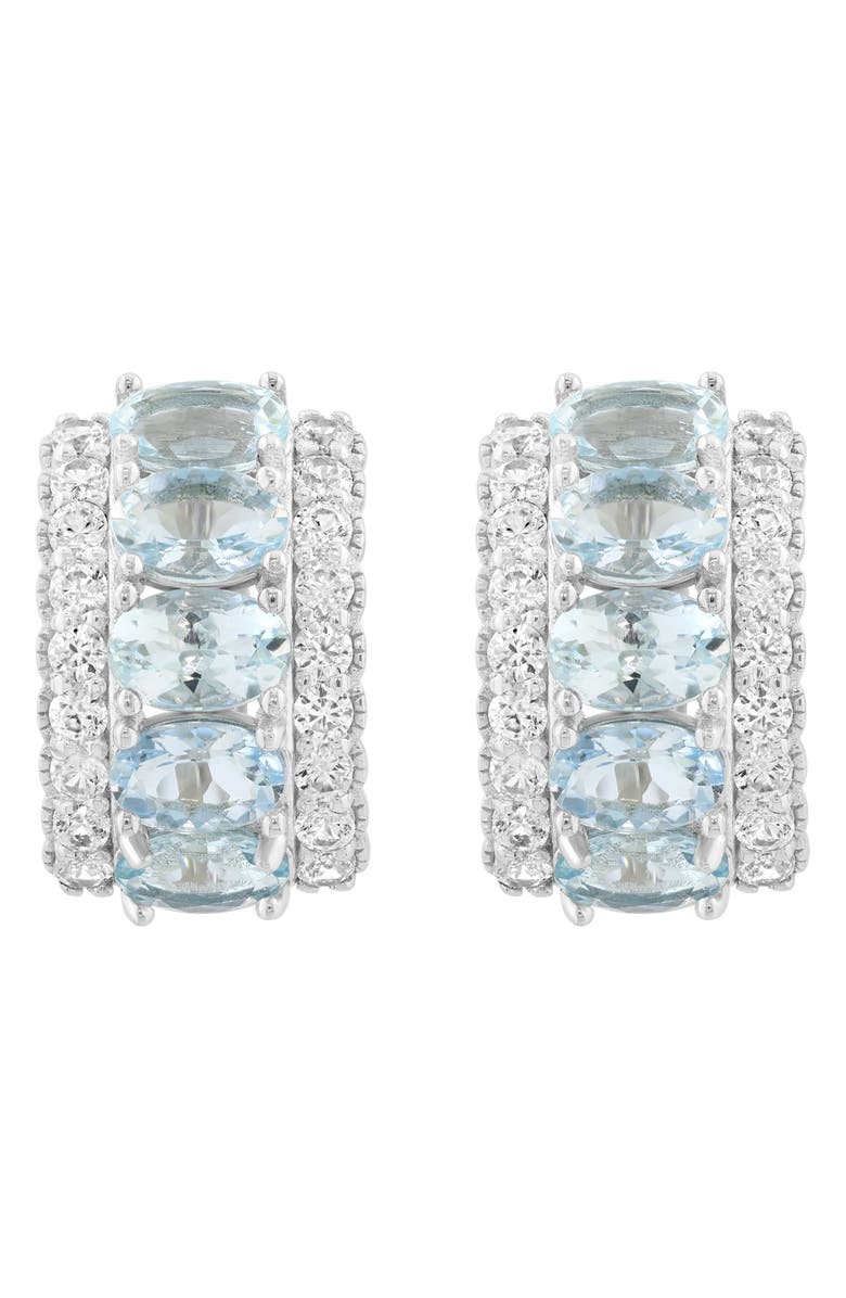 EFFY Sterling Silver Aquamarine & Zircon Hoop Earrings, Alternate, color, Blue