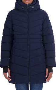 Sebby Water Resistant Hooded Long Puffer Jacket