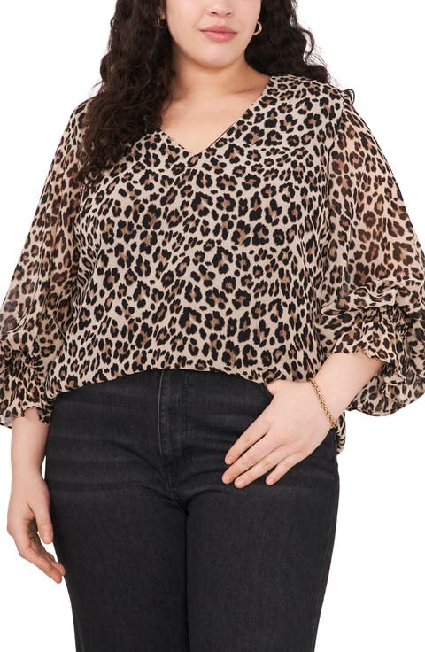 Leopard Print Balloon Sleeve Blouse