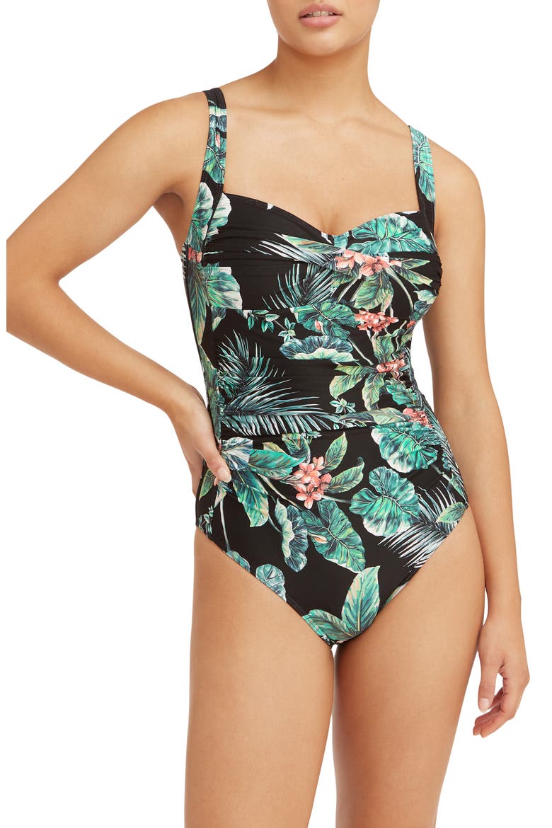 Cross Front Multifit One-Piece Swimsuit, Main, color, BLACK