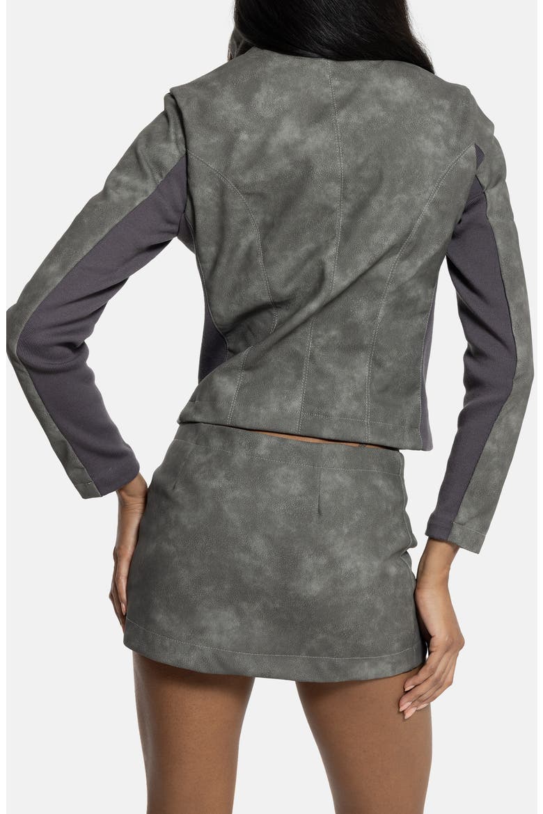 Funnel Neck Faux Leather Jacket, Alternate, color, GREY