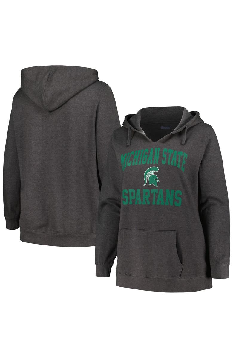 Champion Women's Champion Heather Charcoal Michigan State Spartans Plus Size Heart & Soul Notch Neck Pullover, Alternate, color, Heather Charcoal