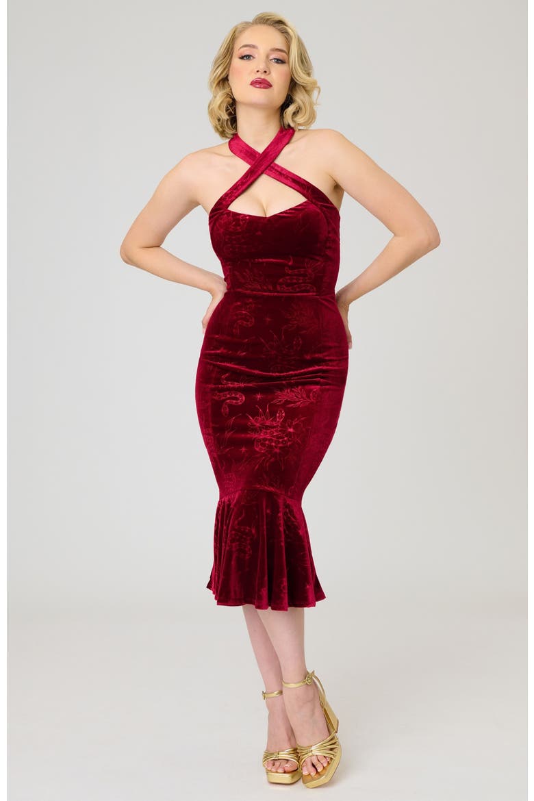 Penelope Wiggle Dress, Alternate, color, Burgundy Velvet w/ Snake Print