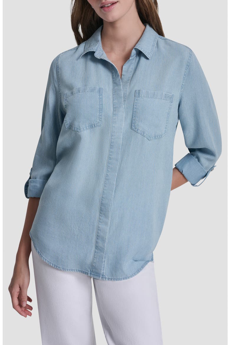 Chambray Button Front Top, Main, color, CHAMBRAY STRIPE