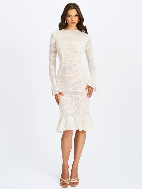 Pamina Crochet Long Sleeve Midi Flare Mermaid Dress