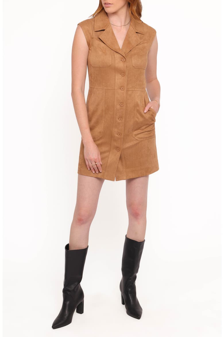 Xoey Sleeveless Faux Suede Minidress, Main, color, CAMEL