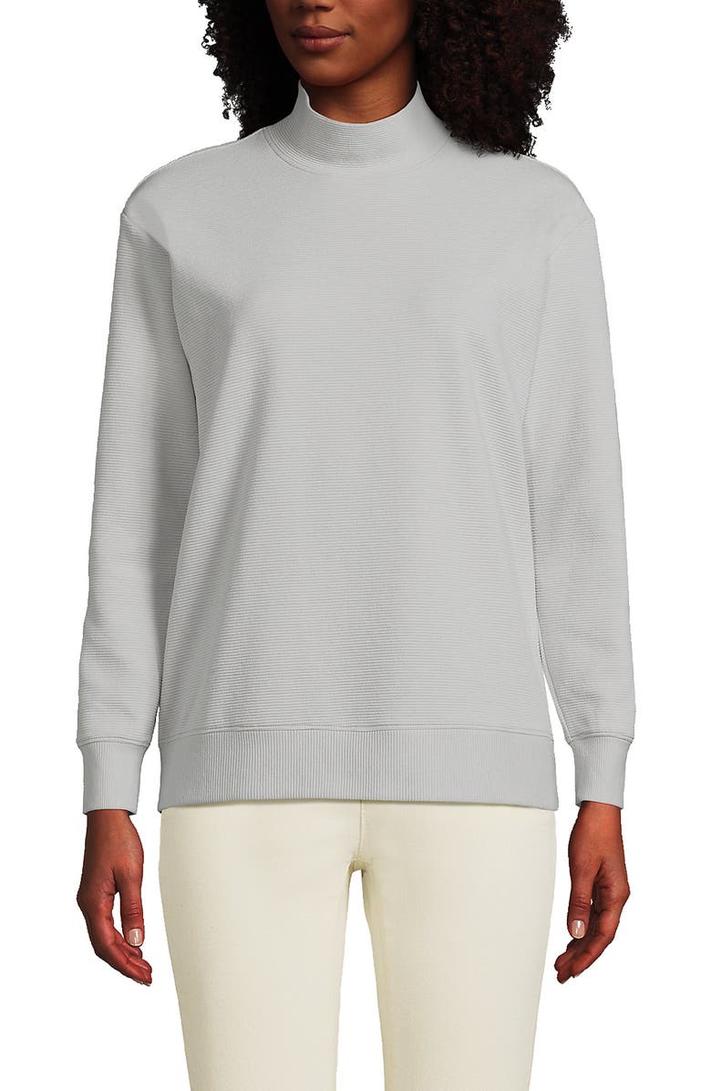 Lands' End Long Sleeve Ottoman Mock Pullover, Main, color, Pale Gray
