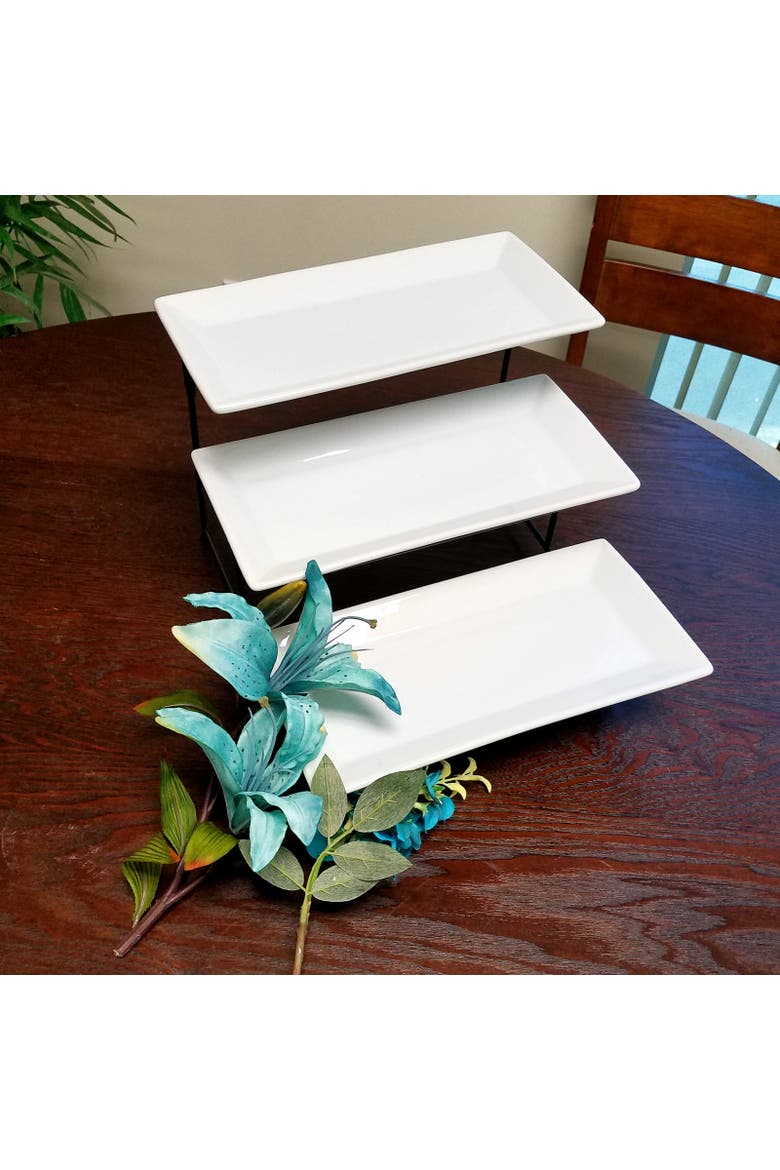 Gracious Dining 3-Tie Plate Set with Metal Stand, Alternate, color, White