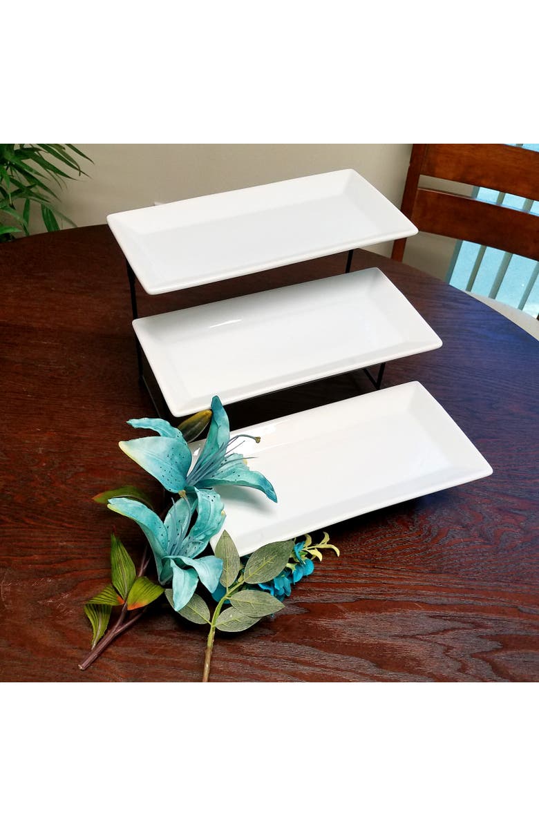 Gibson Elite Gracious Dining 3-Tie Plate Set with Metal Stand, Alternate, color, White