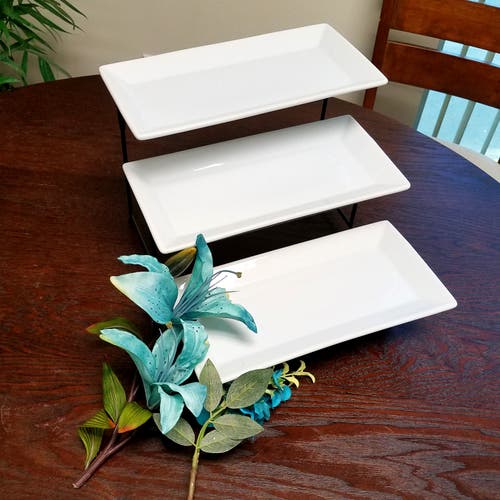 Gibson Elite Gracious Dining 3-tiered Plate Set With Metal Stand In White