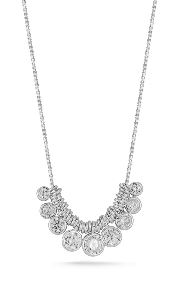 GLAZE JEWELRY Cubic Zirconia Charm Frontal Necklace, Main, color, Silver