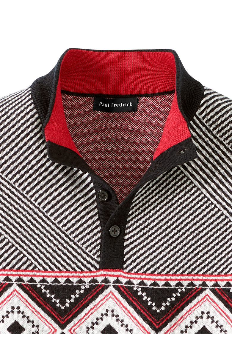 Paul Fredrick Cotton 4-button Mock Neck Sweater, Alternate, color, Black/Red