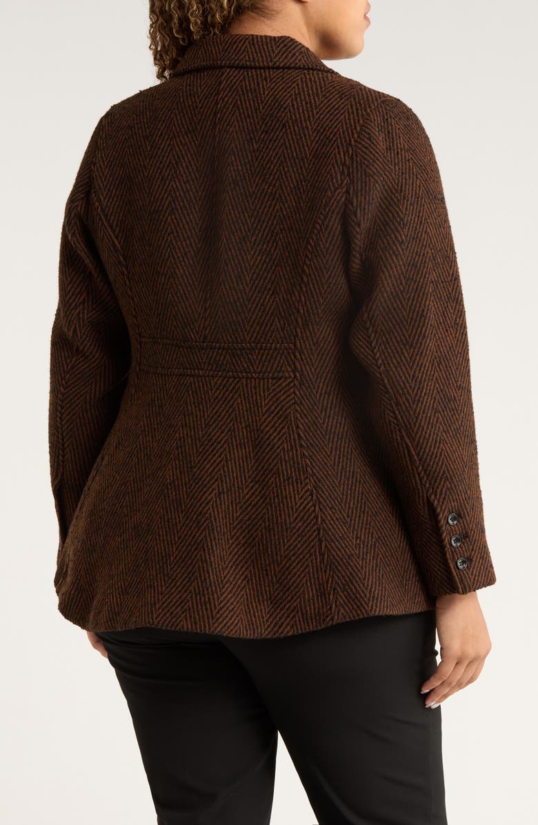 Universal Standard Kidjo Herringbone Tailored Wool Blend Jacket, Alternate, color, Brown Herringbone/ Black