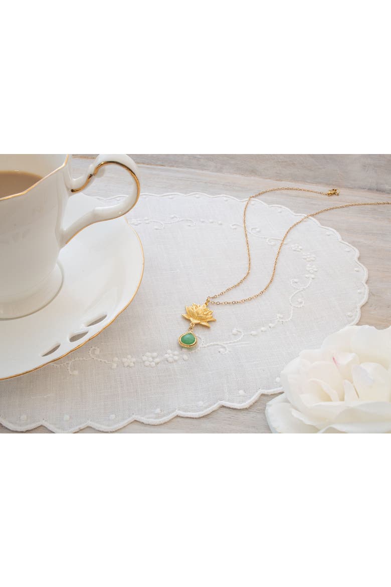 Aura Cleansing Lotus Necklace with Green Agate in White Rhodium | Seen in Vanity Fair UK, Alternate, color, White