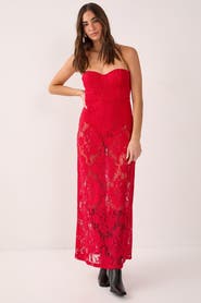 NASTY GAL Lace Bandeau Sheer Maxi Dress