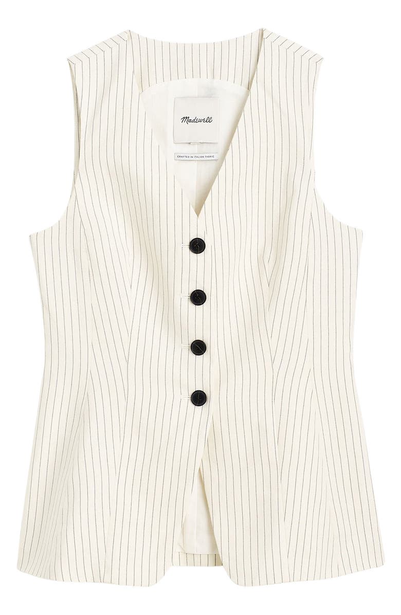 Madewell Pinstripe Cutaway Long Vest, Alternate, color, Tan And Black Stripe