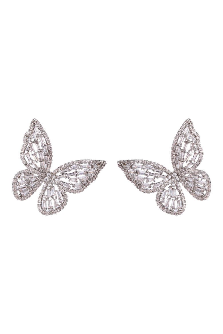 CZ Butterfly Earrings, Main, color, SILVER