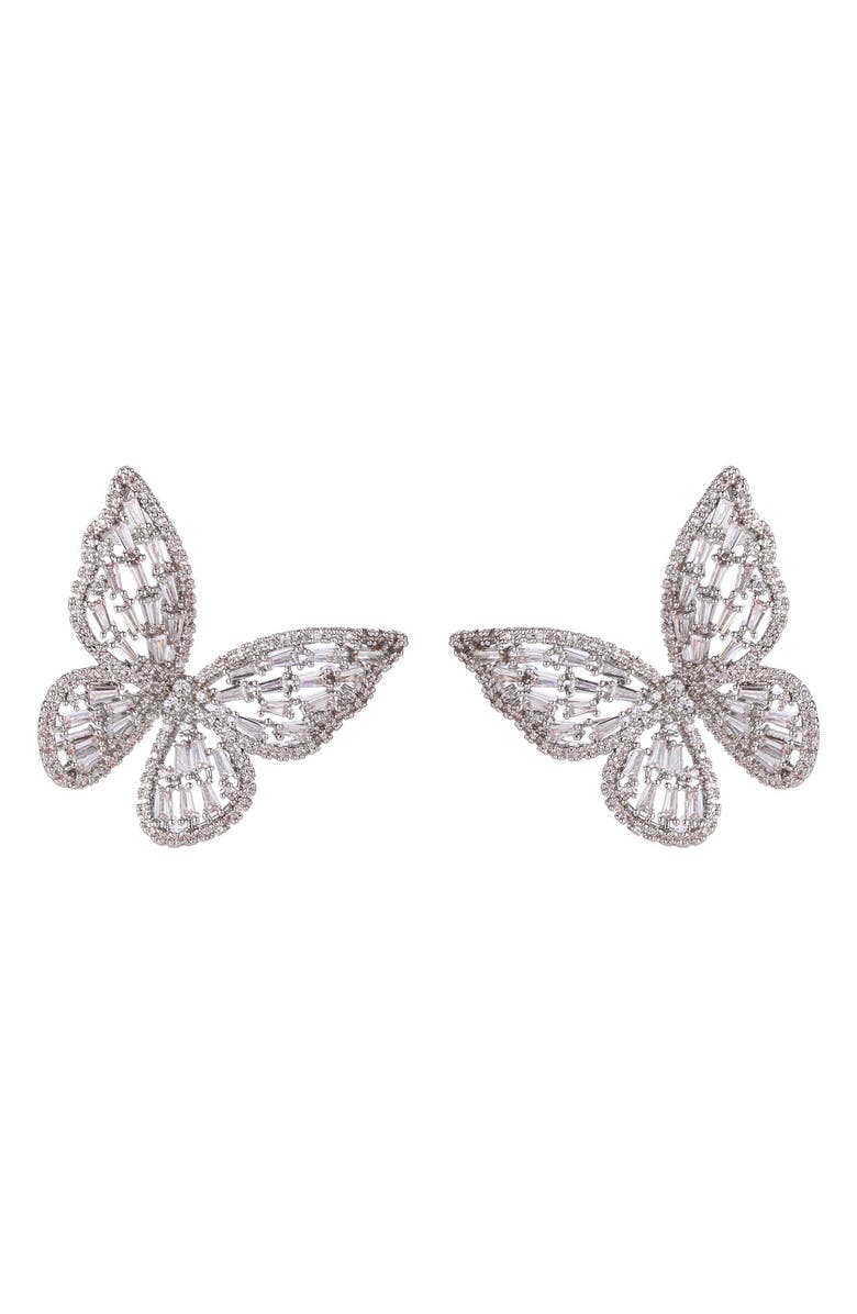 EYE CANDY LOS ANGELES CZ Butterfly Earrings, Main, color, Silver