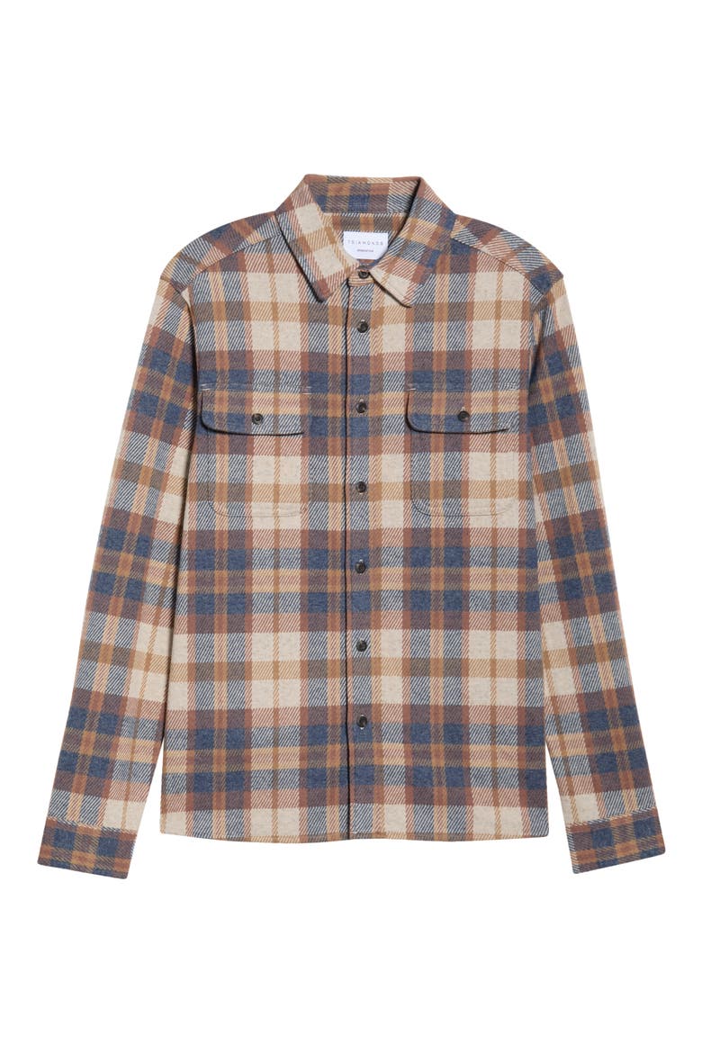 Generation Plaid Stretch Flannel Button-Up Shirt, Alternate, color, TAN