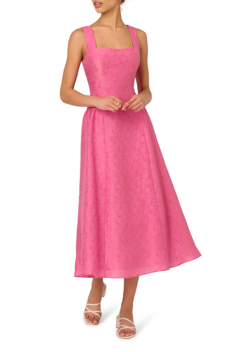 Adrianna Papell Metallic Jacquard Drop Waist Midi Dress, Main, color,