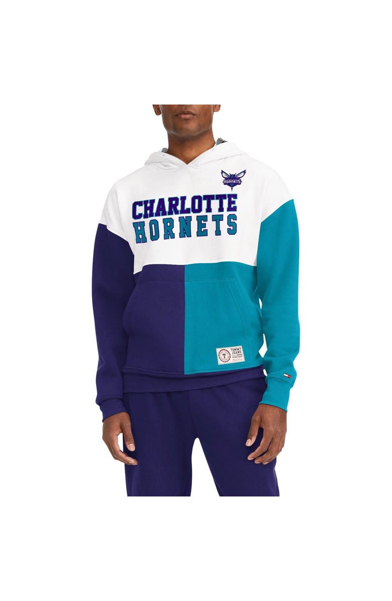 TOMMY JEANS Men's Tommy Jeans White/Purple Charlotte Hornets Andrew Split Pullover Hoodie, Main, color, White