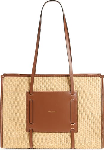 【DeMellier】Capri レザートリム ラフィア トートバッグ DeMellier Capri Medium raffia and leather tote bag DeMellier