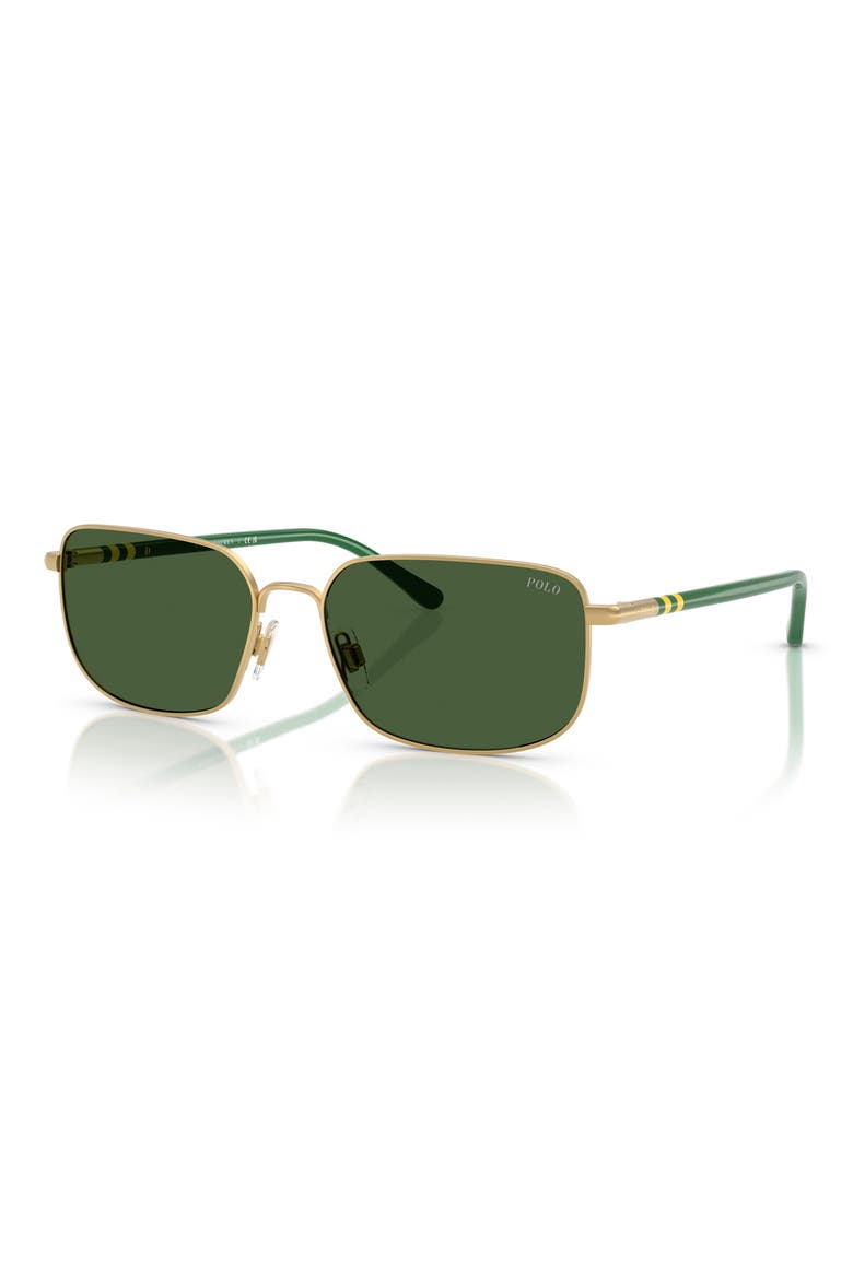 58mm Rectangle Sunglasses, Alternate, color, SEMISHINY PALE GOLD / GREEN