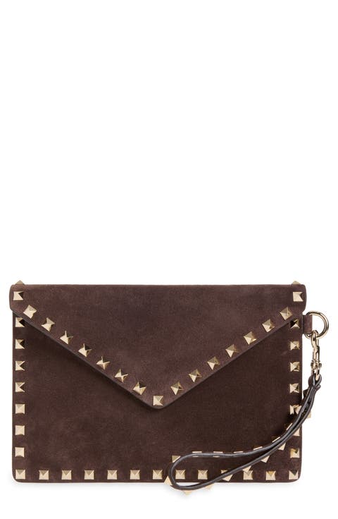 Medium Rockstud Flat Suede Wristlet Envelope Pouch