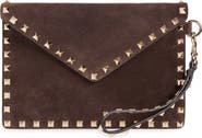 Valentino Garavani Medium Rockstud Flat Suede Wristlet Envelope Pouch