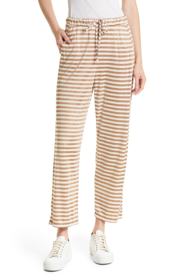 Stripe Tie Waist Jersey Trousers, Main, color, ECRU